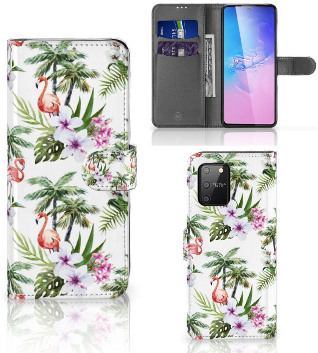 Samsung S10 Lite Telefoonhoesje met Pasjes Flamingo Palms