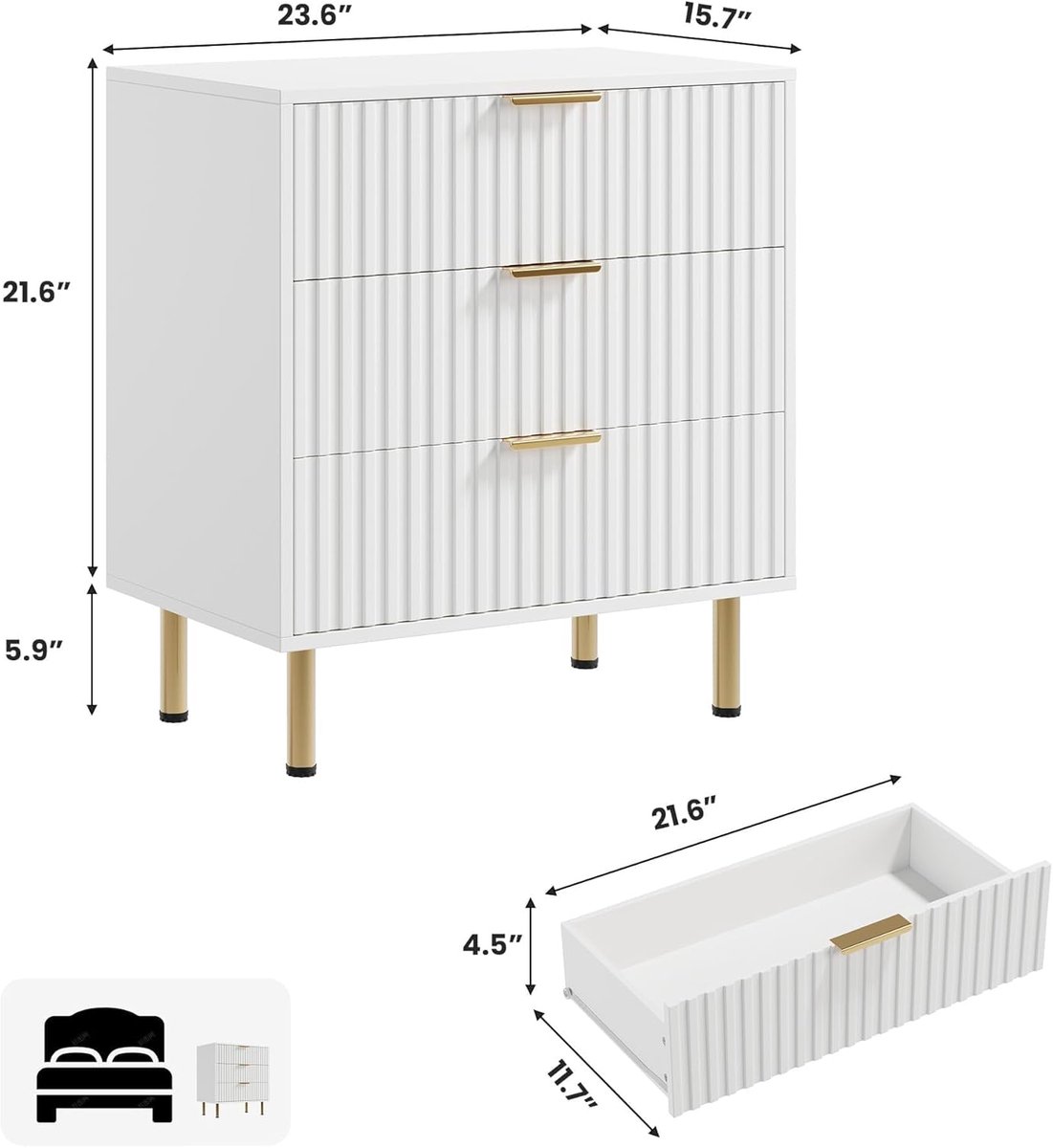 Ladekast - 3-ladekast - Nachtkastje - MDF met metalen frame - 76×70×40 cm
