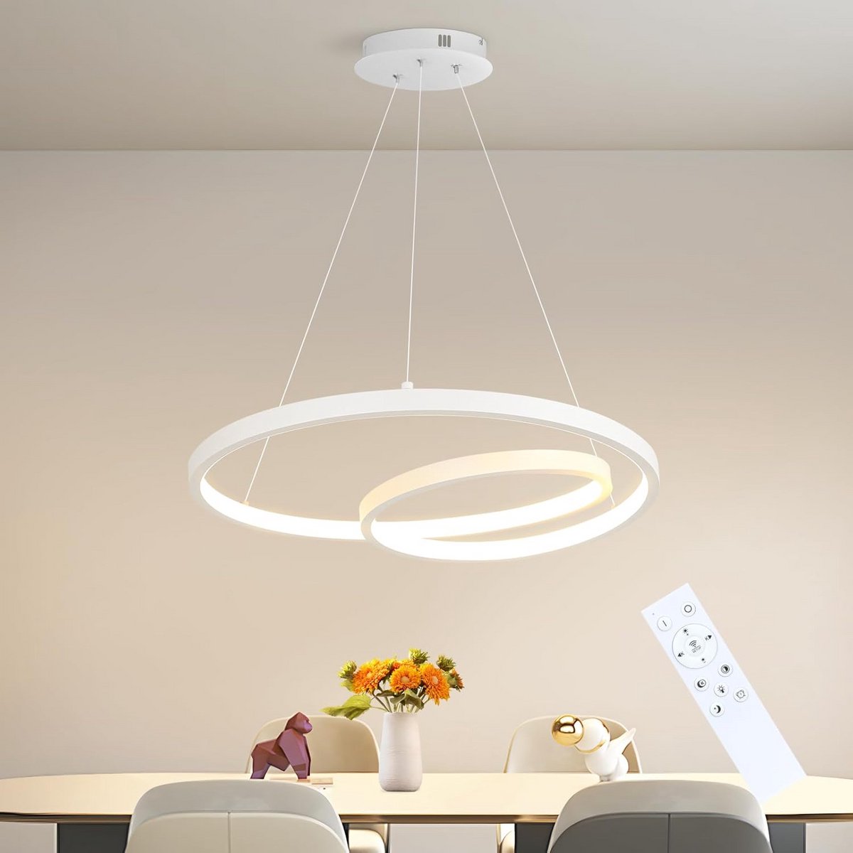 Moderne Dimbare Hanglamp voor Eettafel 40CM Wit – Perfect voor Woonkamer, Slaapkamer en Ke