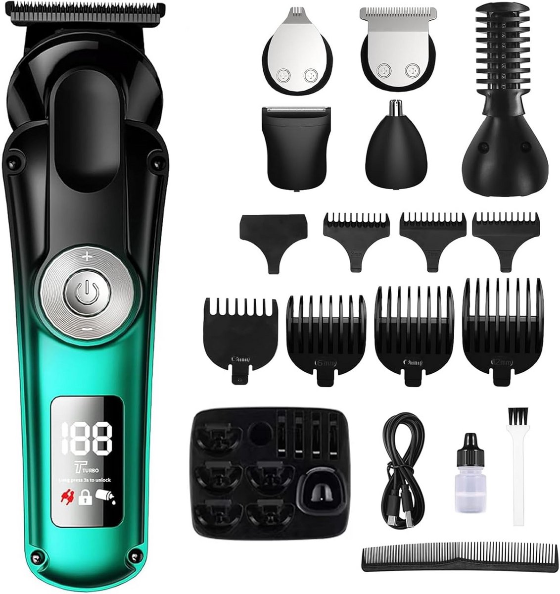 Professionele 6-in-1 Tondeuse voor Mannen - Waterdichte Haartrimmer met LED-display