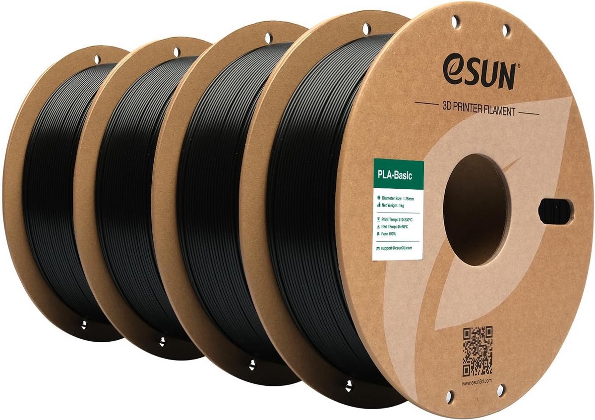 PLA Filament 1.75mm Zwart 4x1KG Spoel - Hoge Snelheid en Precisie voor 3D Printers