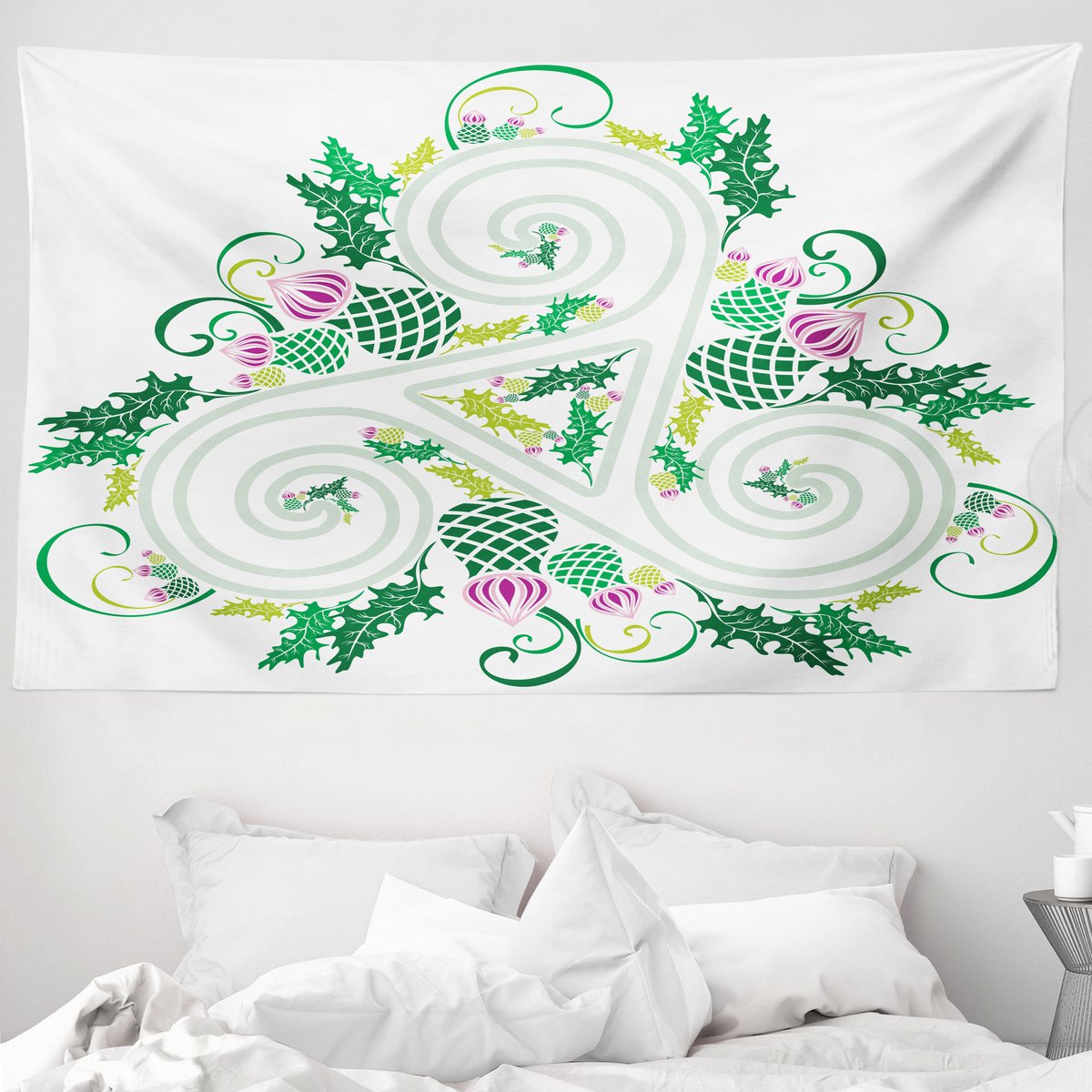 ABAKUHAUS Keltisch wandtapijt en sprei, Keltische gebogen lijntekening, 230 x 140 cm, roze Groen Roze