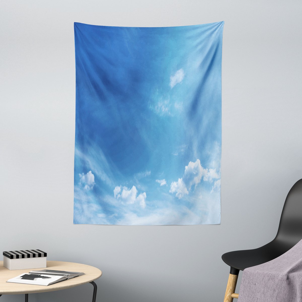 ABAKUHAUS Sky Wandtapijt en Sprei, Inspirerende Zonnestralen, 110 x 150 cm, Wit Blauw