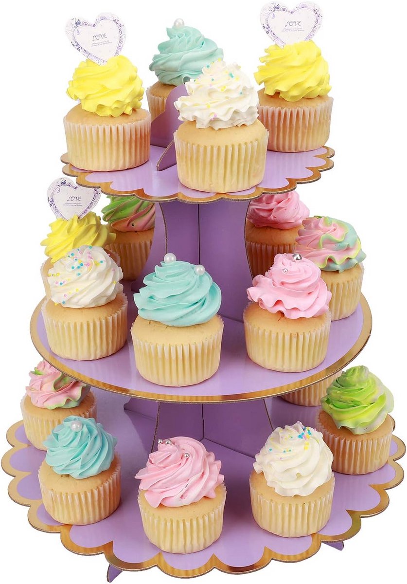Cupcake standaard voor verjaardagsfeesten en babyshowers - 3 niveaus, karton