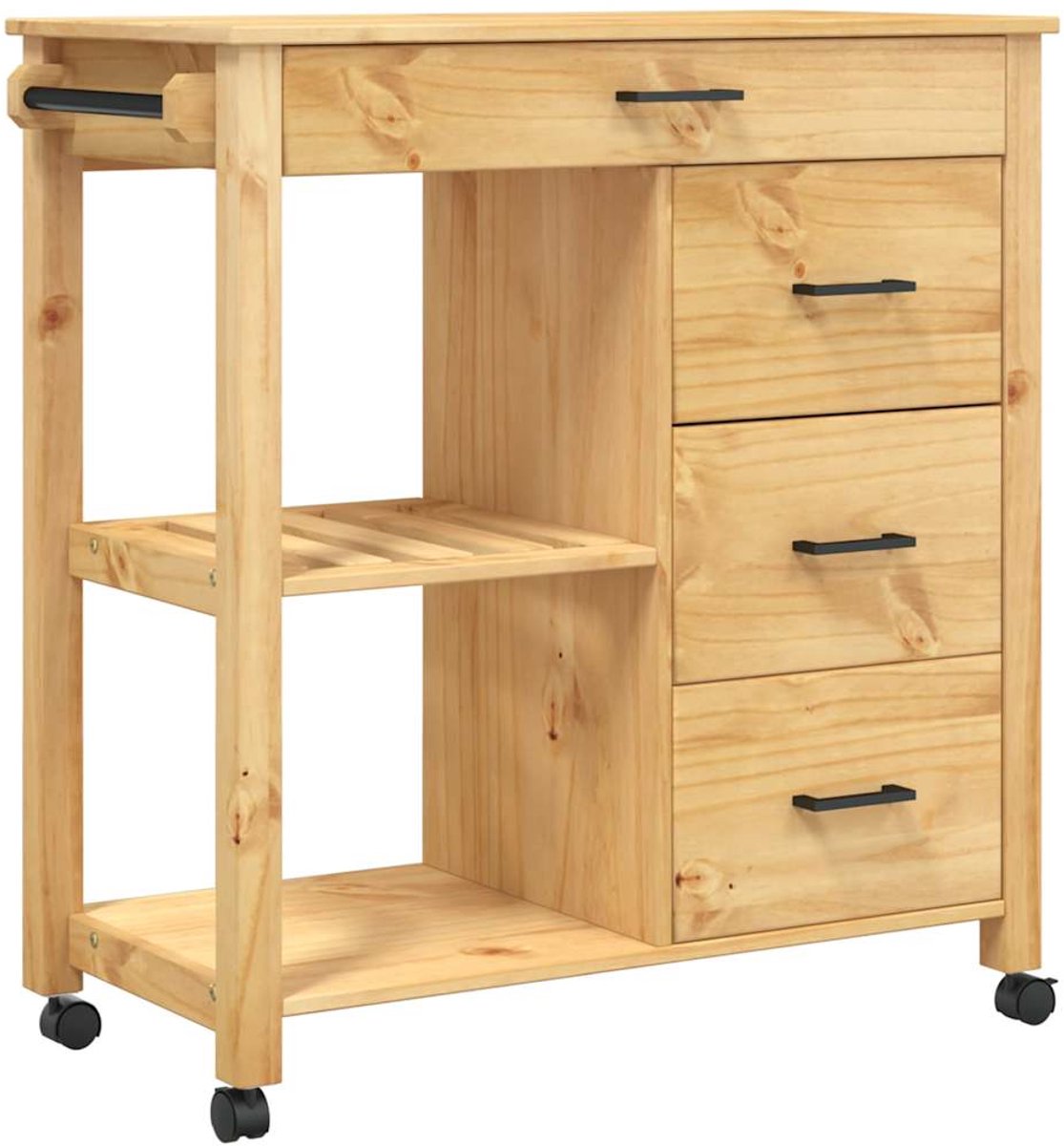 vidaXL - Keukentrolley - MONZA - 84x40x88,5 - cm - massief - grenenhout