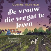 Boekomslag 'De vrouw die vergat te leven' door Corine Hartman, met een wijngaard en twee honden.