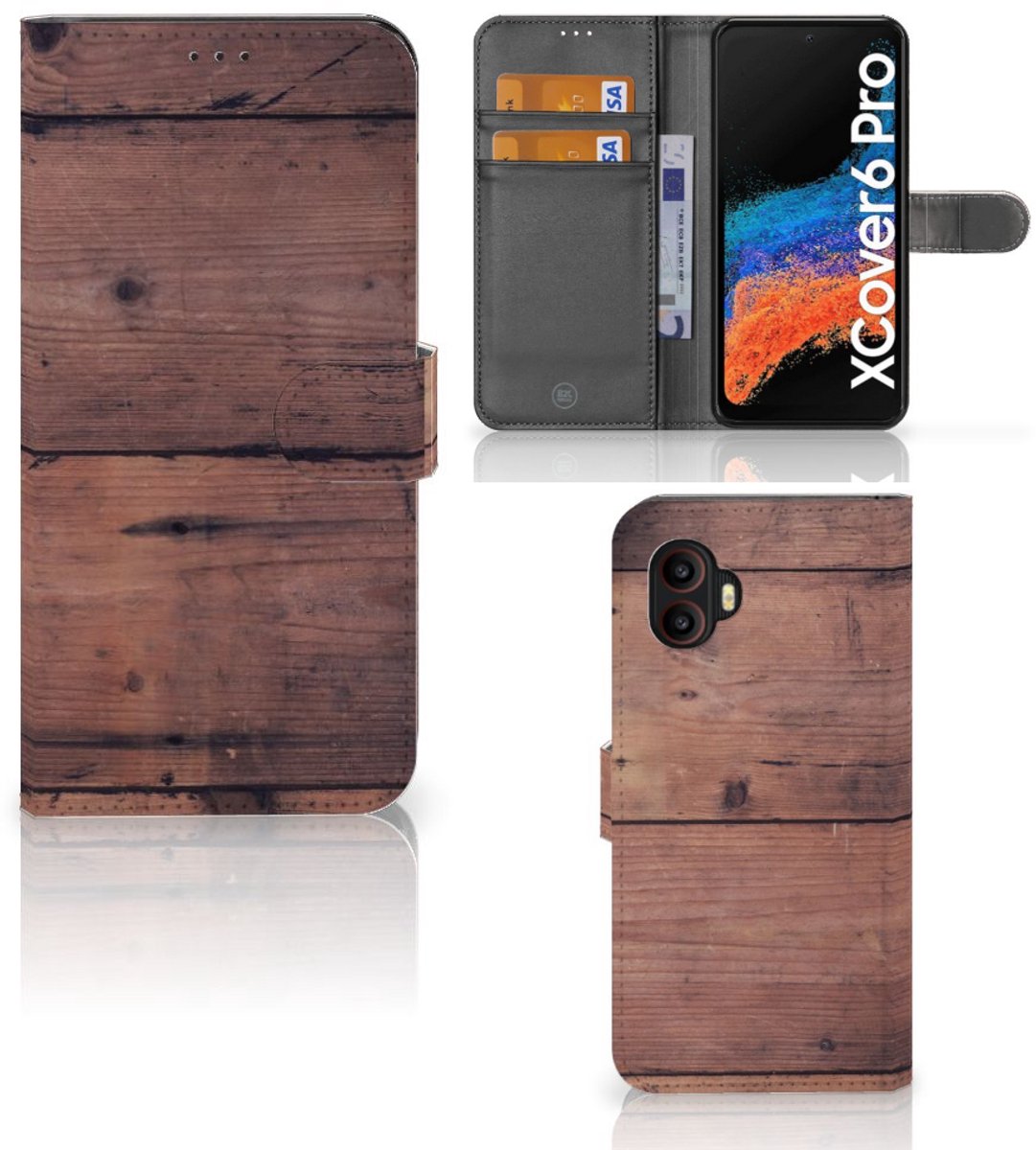 Samsung Galaxy Xcover 6 Pro Book Style Case Old Wood