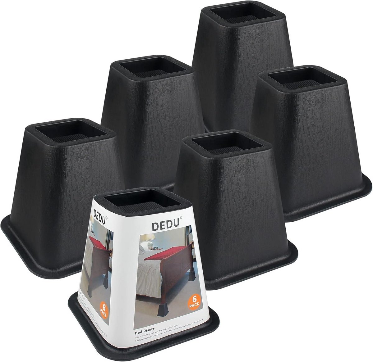 Bedverhogers 6 inch - Heavy Duty Meubelverhogers voor Banken en Bedden, Ondersteunt tot 2200 lbs - 6 Pack