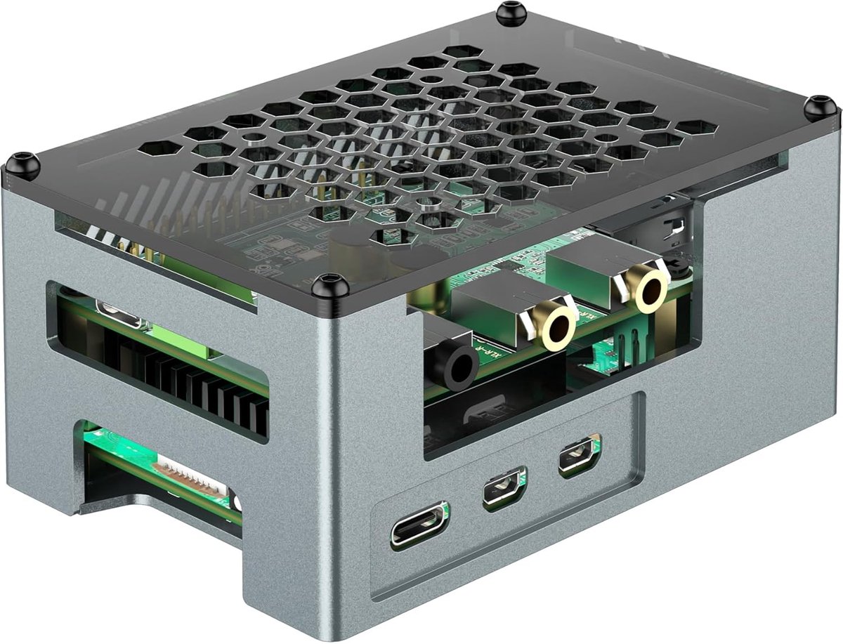 Aluminiumbehuizing voor Raspberry Pi 5 met PWM Ventilator en Koellichaam