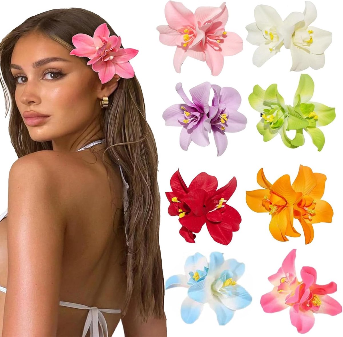 Bloemen haarspelden set van 8 - Hawaïaanse haaraccessoires voor feest en bruiloft