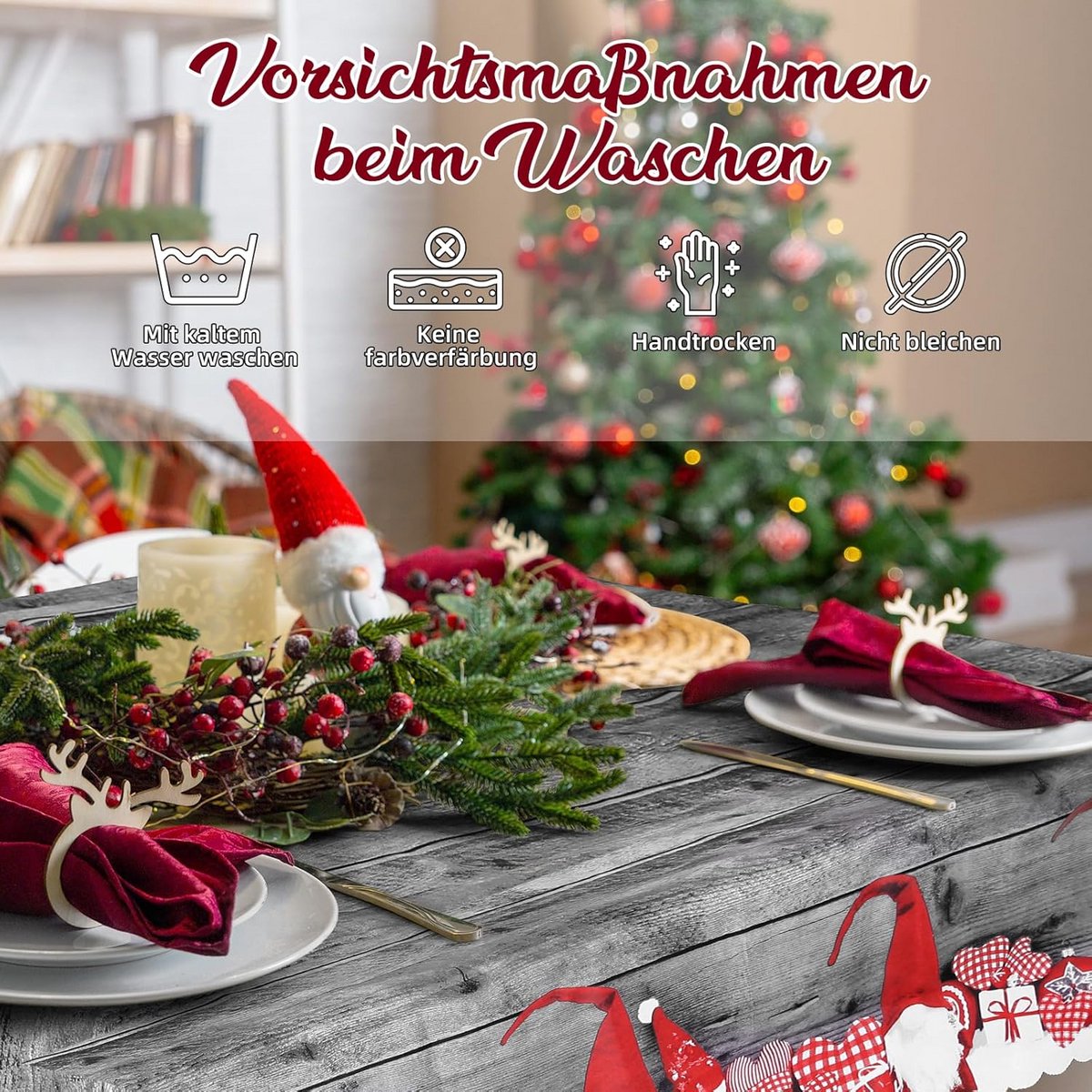 Rechthoekig Kersttafelkleed 180 x 150 cm - Wasbaar Tafelloper voor Eetkamer en Woonkamer