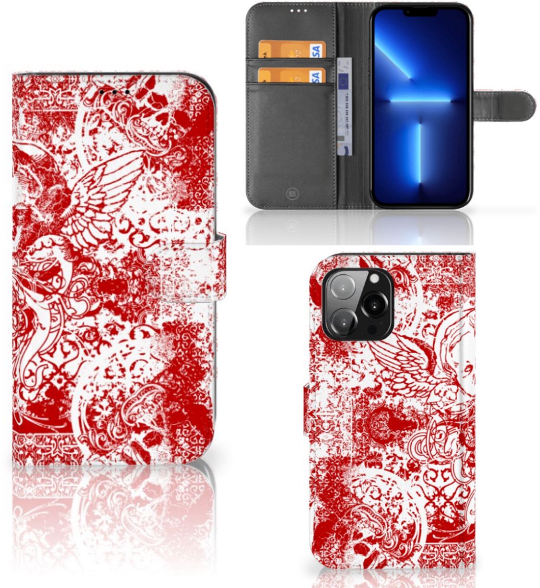 Telefoonhoesje met Naam iPhone 13 Pro Max Angel Skull Rood