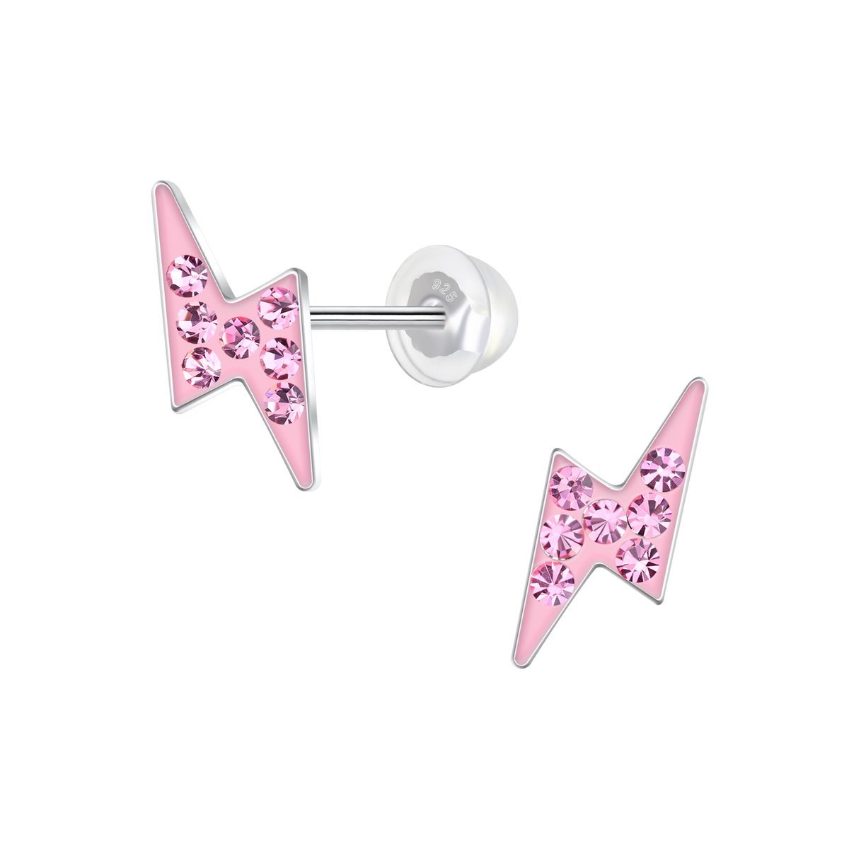 K3 - kinderoorbellen zilver - roze kristallen - 925 sterling - 6 mm
