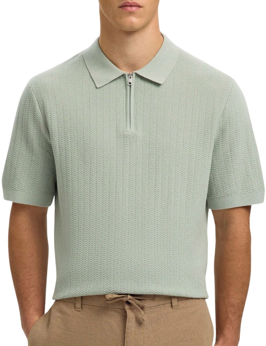Selected Cran Knit Structure Zip Polo Heren - Maat S