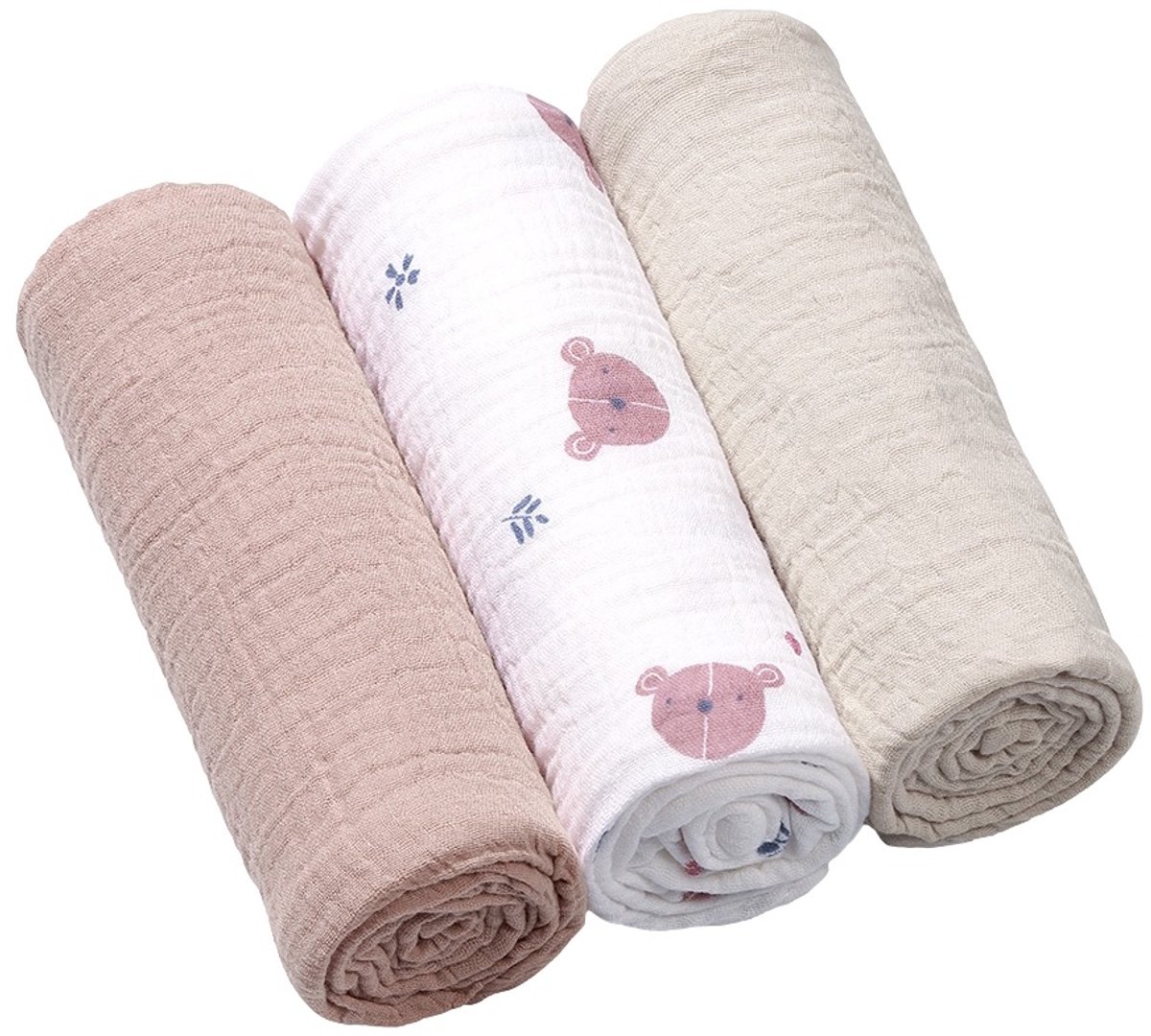 Baby Ono Crinkled Oudroze/Creme 3 Stuks Hydrofiel Luiers