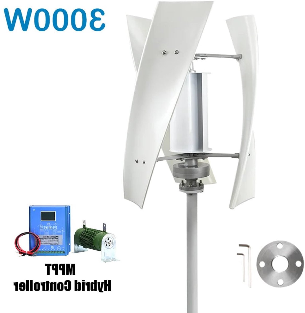3000W Verticale Windmolen Turbine – Windgenerator – Windkrachtgenerator – Energie Generator – Windenergie Systeem – 12V Variant – Hybride MPPT Controller – Duurzame Aluminium Behuizing