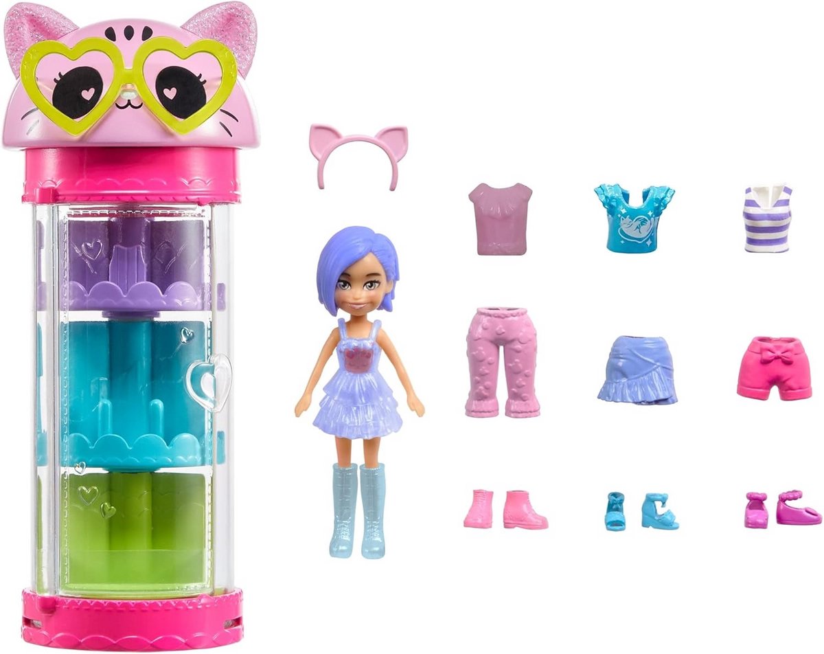 Poppen Speelset met Draaibare Carrousel Kast en Katjes Speelgoed