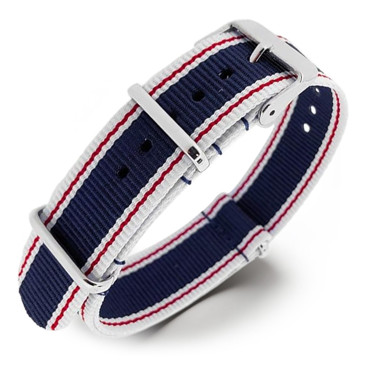 NATO Horlogeband G10 Military Nylon Strap - Selvedge Blauw Wit Rood 18mm