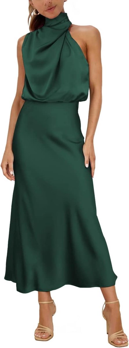 Elegante Hoge Taille Satijnen Maxi Jurk voor Dames - Perfect voor Bruiloften en Cocktailparties