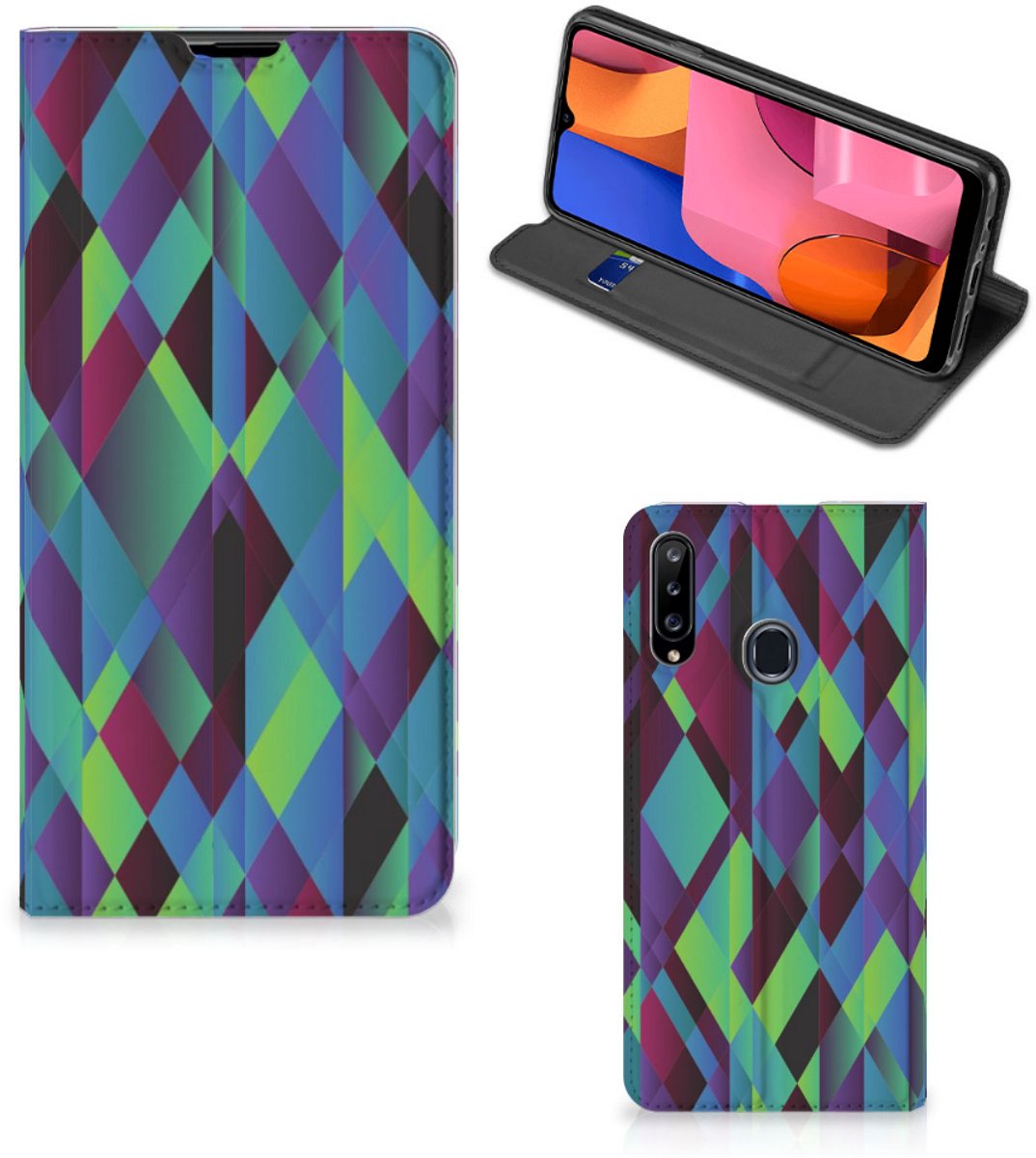 Samsung Galaxy A20s Stand Case Abstract Green Blue