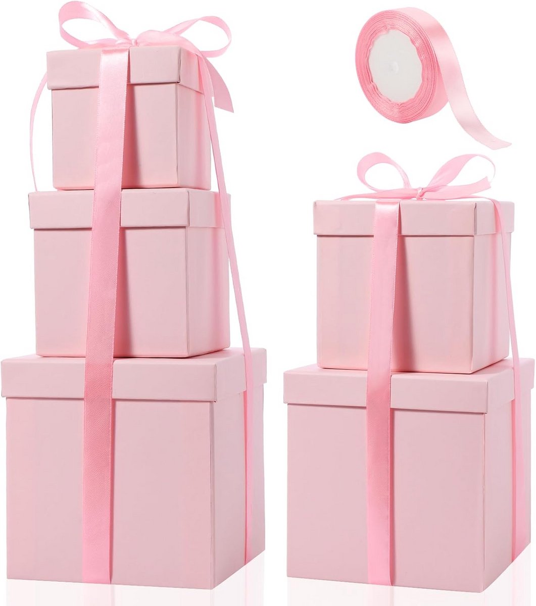 Decoratieve vierkante geschenkdozen met deksel en lint - 5 stuks in verschillende maten voor elke gelegenheid