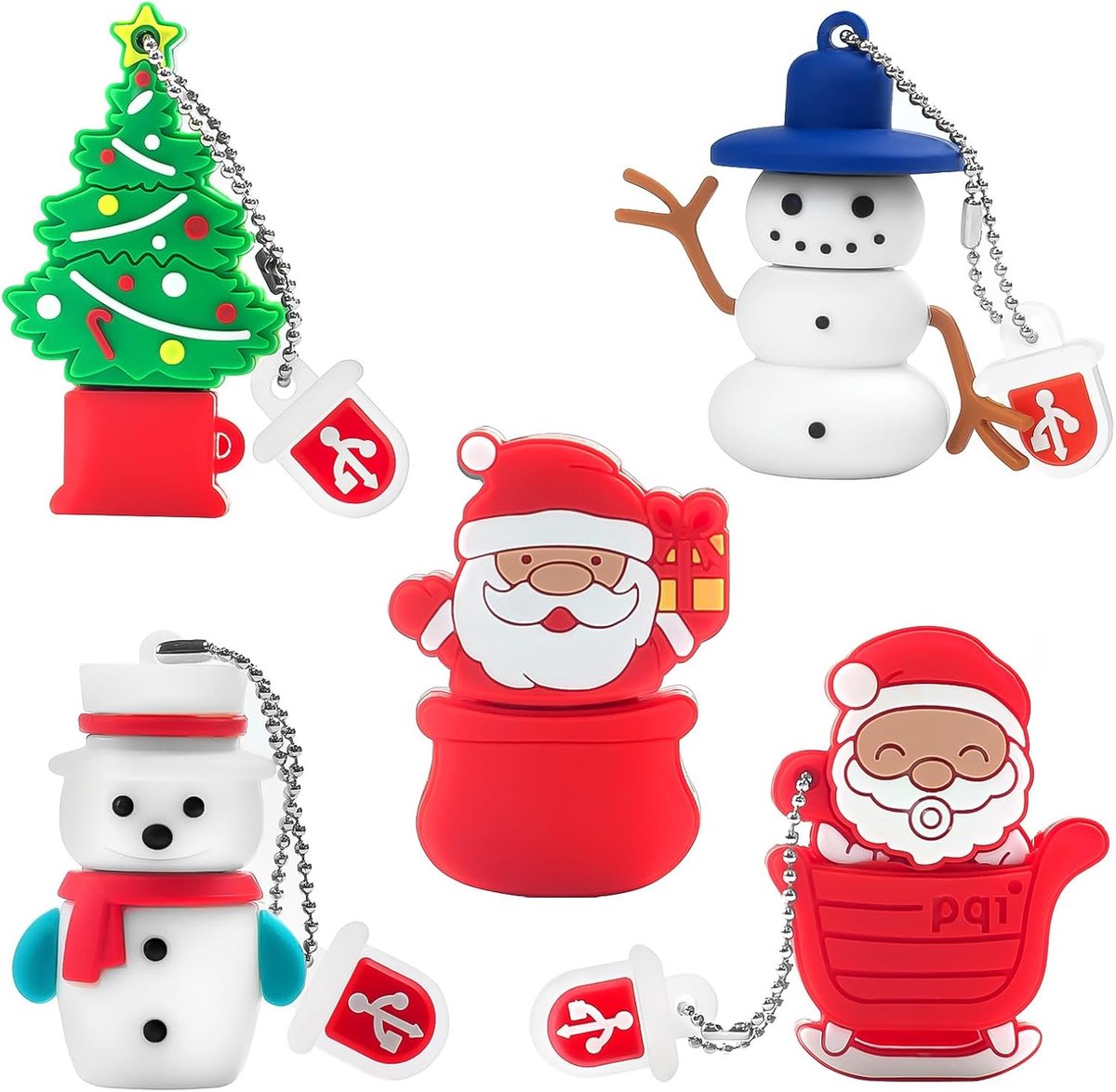 CUTE USB STICKS - 16GB MET VERSCHILLENDE KERSTMODELLEN - 5-DELIGE SET