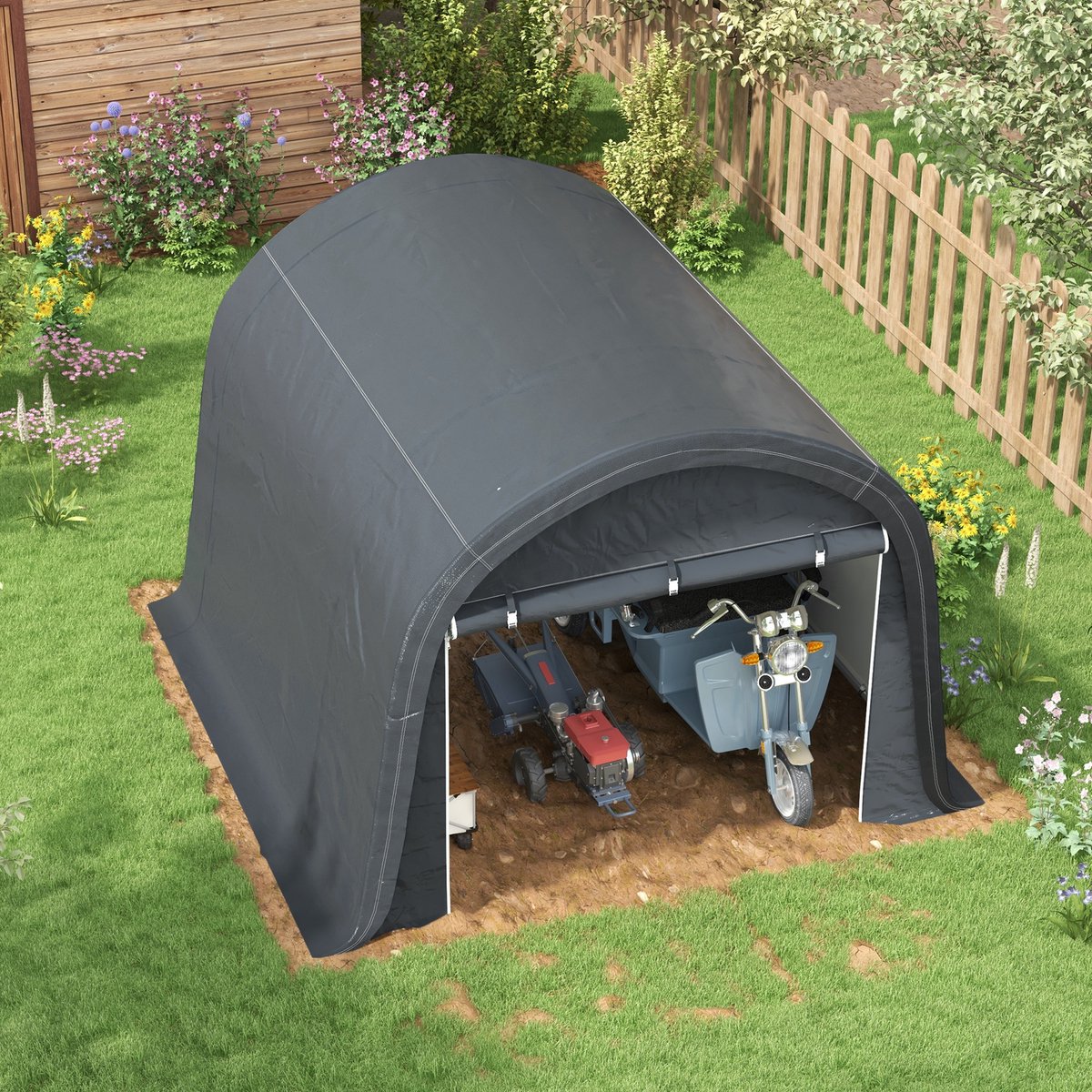 Wishdor - Opslagtent - Uv-Bescherming - Waterafstotend - Voor Buiten - Staal - Grijs - 300 x 300 x 235 Cm