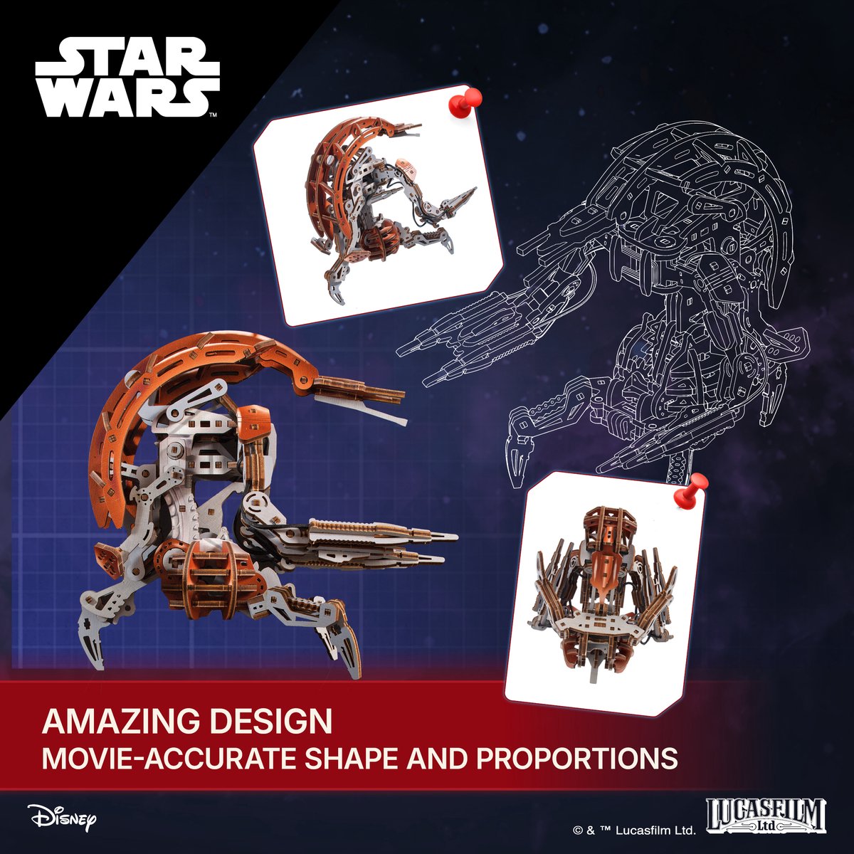 UGEARS 3D Modelbouw - Droideka™ - Star Wars - Mechanisch Bouwpakket Hout - Educatief Speelgoed — afbeelding 17