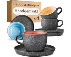 Cappuccino Mokken met Onderzetters - Set van 2 - 200ml Keramische Koffiekopjes - Handgemaakt met Reactieve Glazuur - Lange Warmtebehoud (Multicolor)