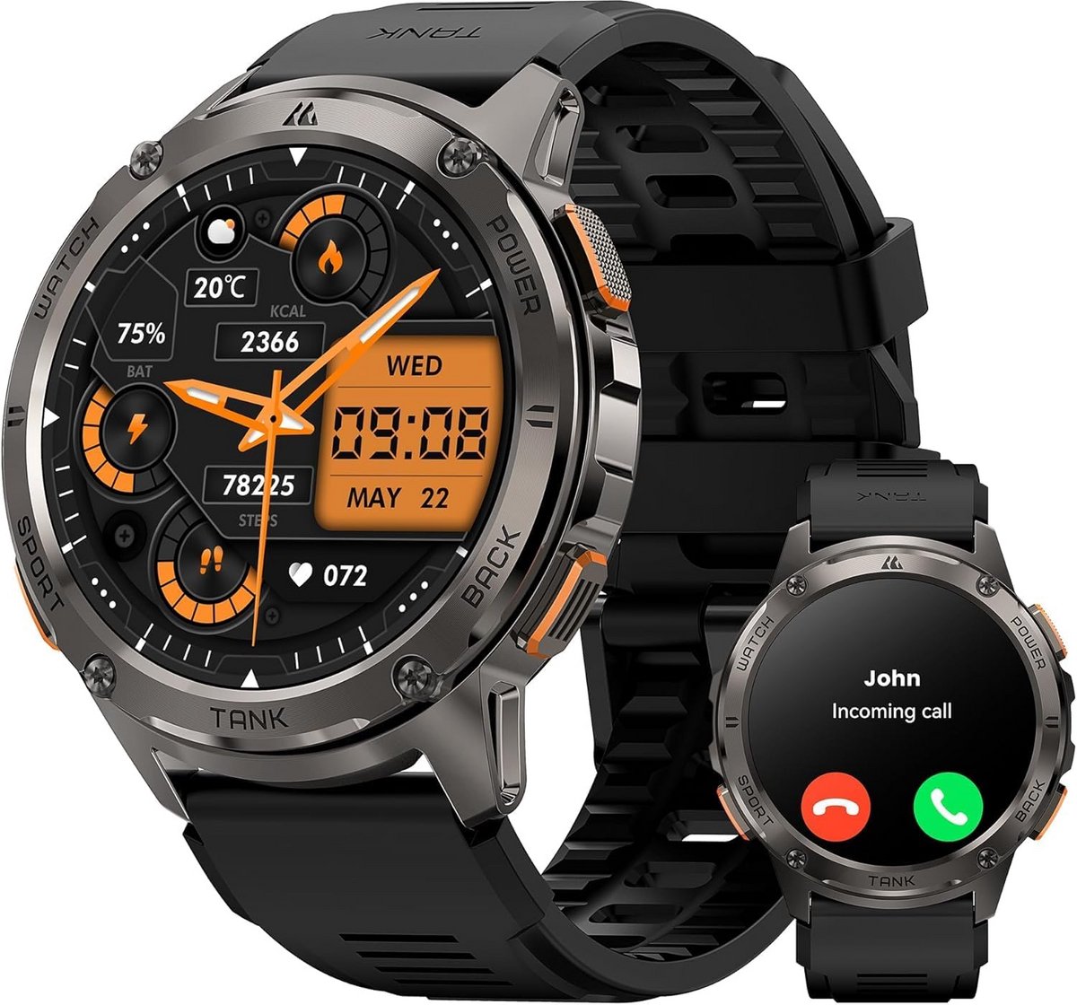 Robuuste Smartwatch voor Heren met 60 Dagen Batterijtijd en AMOLED Display