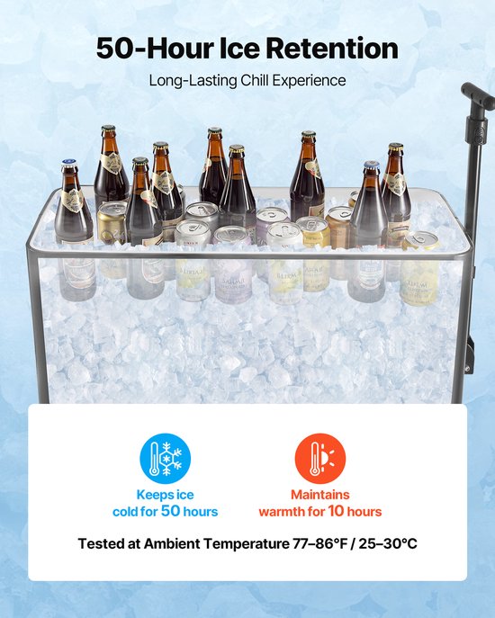 80 Quart Rolling Cooler Cart met telescopische handgreep en zwenkwielen, draagbare drankopslag voor buitenevenementen, terras, strand of feestjes, zwart — afbeelding 2