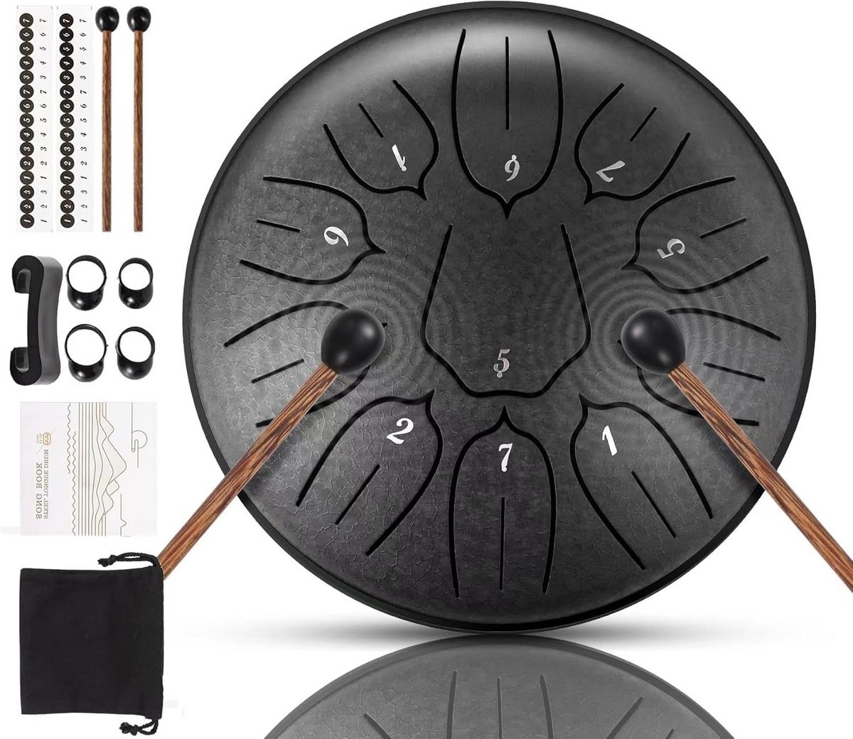Stalen Tongtrommel 15 cm 11 Noten D-Majeur Inclusief Accessoires voor Meditatie en Yoga