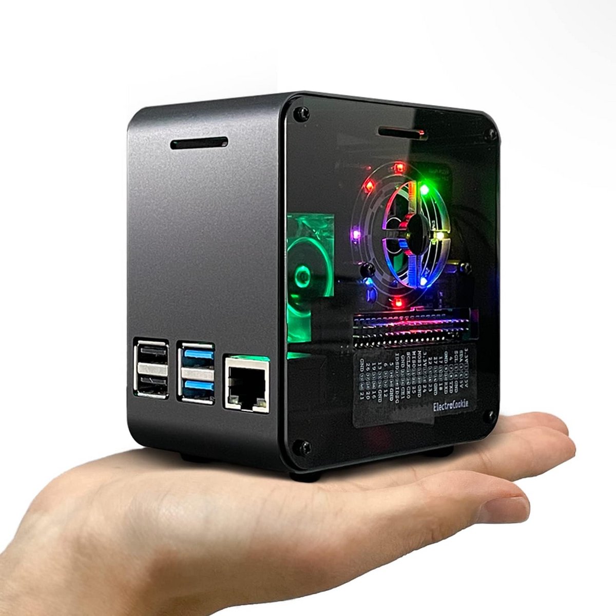 Aluminium Mini Tower Behuizing voor Raspberry Pi 4 met Koelventilator en Sfeerverlichting