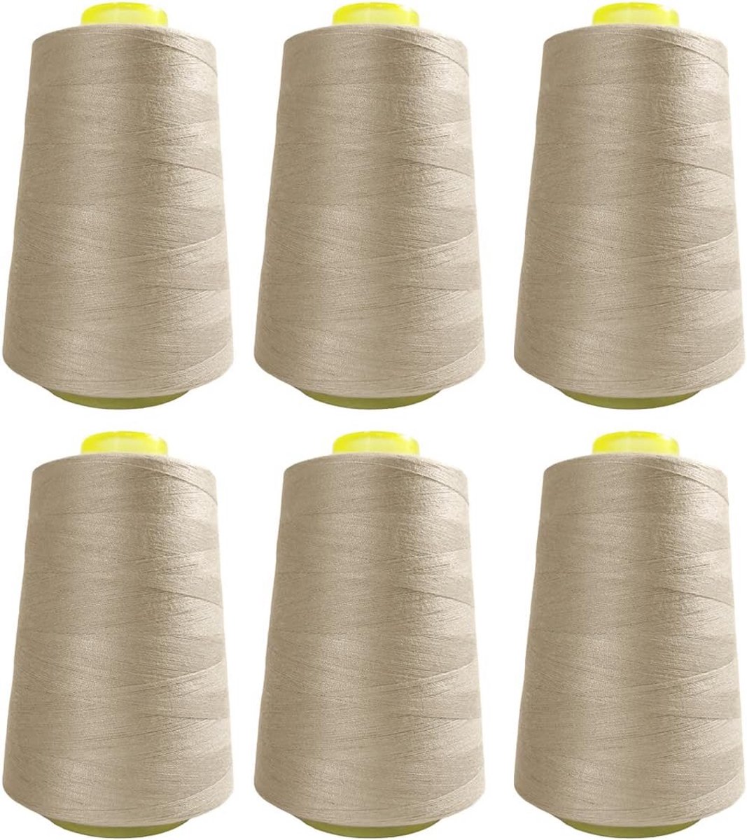 6 Grote Klosjes Sterk Polyester Naaigaren - 4500 Meter per Rol - Beige