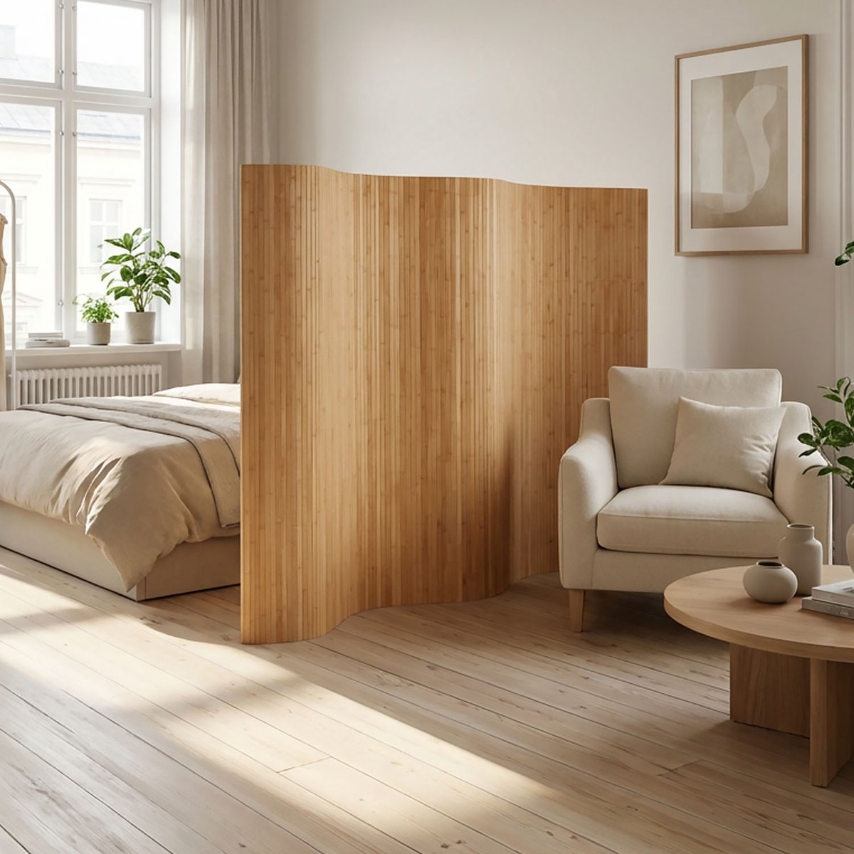 Homestyle4u Kamerscherm – 145x250 cm – Lichtbruin - Bamboe