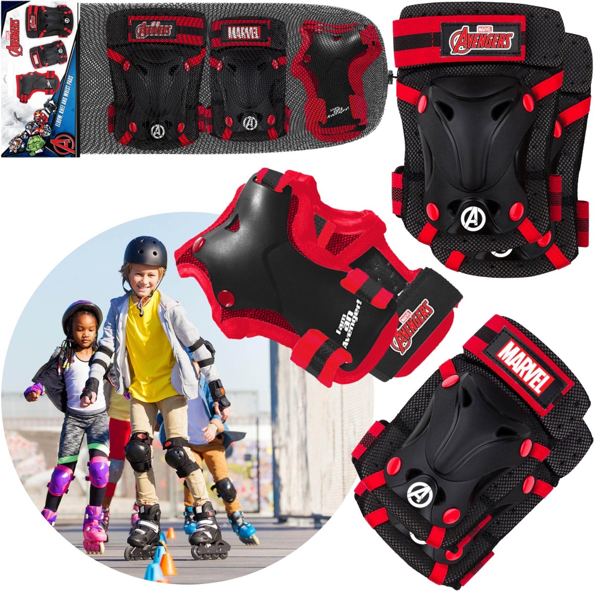 MARVEL Avengers Beschermers voor kinderen op rolschaatsen fiets step set voor knieën ellebogen polsen Rood