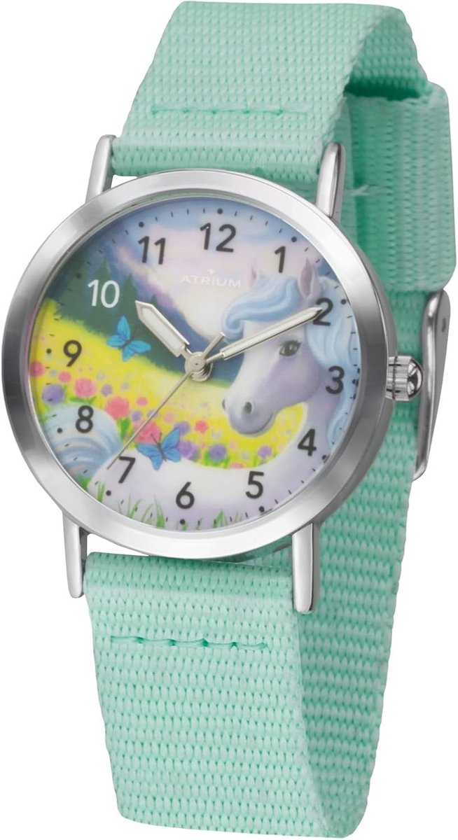 Kinderhorloge Meisjes Analoog Mint Paard Motief met Nylon Band