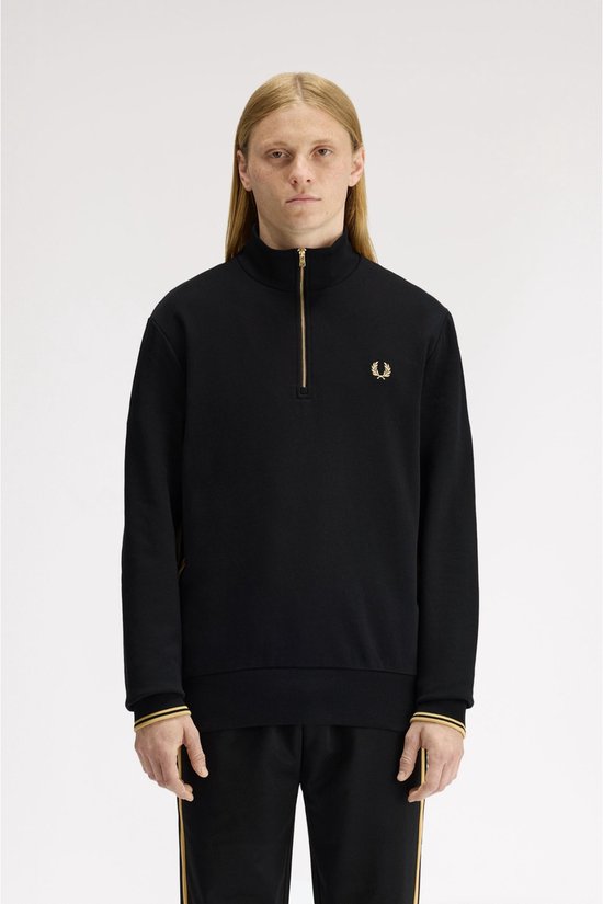 Sweat-shirt Fred Perry Stripe tape à demi-fermeture éclair - black champagne