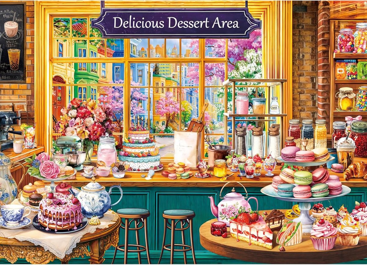 Puzzel 1000 Stukjes - Kleurrijk Dessert Winkel Thema - Uitdagend Puzzelcadeau voor Volwassenen