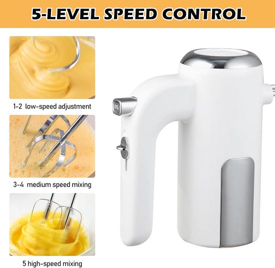 Krachtige 400W Handmixer met 5 Snelheden en Turbofunctie voor Mixen en Koken van Merkloos — afbeelding 5