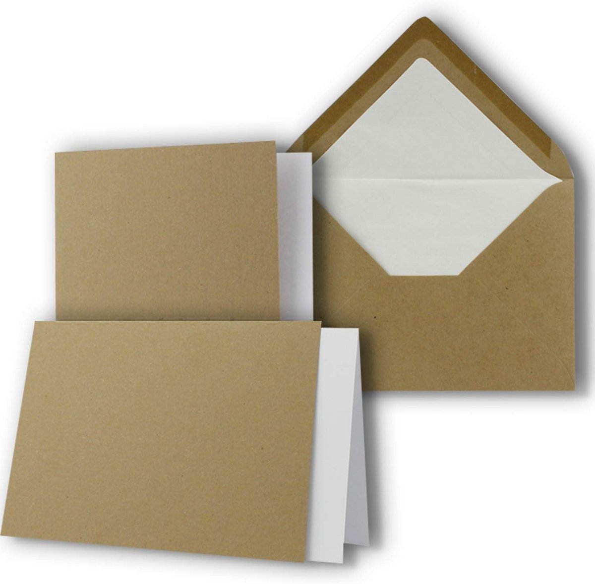 300x Gevoerde Wenskaarten Set C6/A6 Kraft Bruin met Inlegvel en Enveloppen
