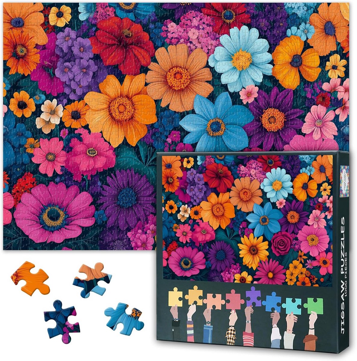 Bloemenpuzzel 1000 Stukjes Volwassenen - Uitdagende Puzzel met Madeliefjes, Rozen en Petunia's (50x70 cm)