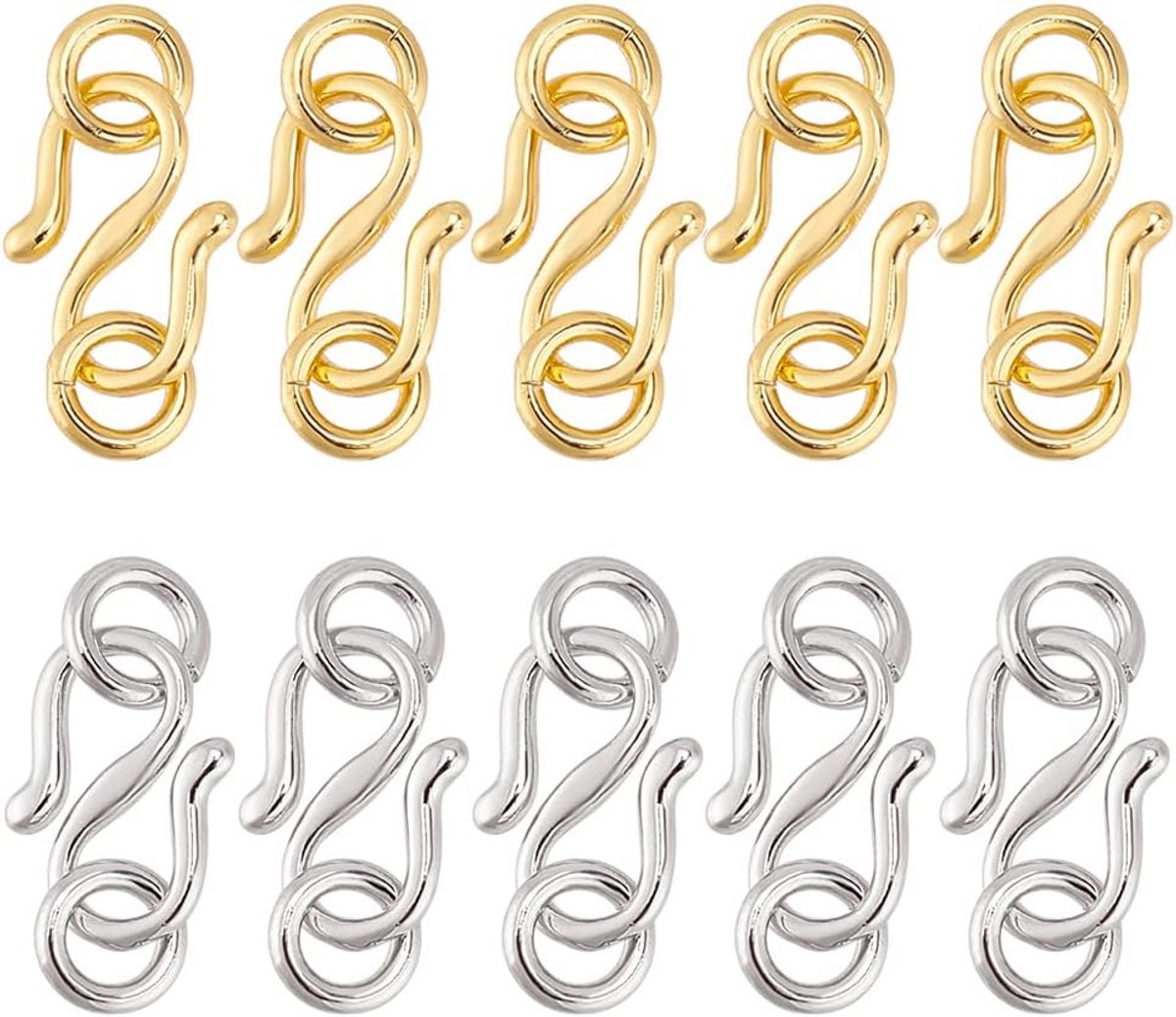 10x Zilver/Goudkleurige S-Haak Sluitingen met Ringetjes voor Sieraden Maken (Ketting, Armband)