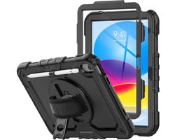 Hoes met ingebouwde Screenprotector Geschikt voor Apple iPad 11 (2025) A16 / 11 (2025) / 10.9 (2022) | Inclusief Handriem en Schouderriem | Extreme bescherming | Ideaal voor zakelijk gebruik
