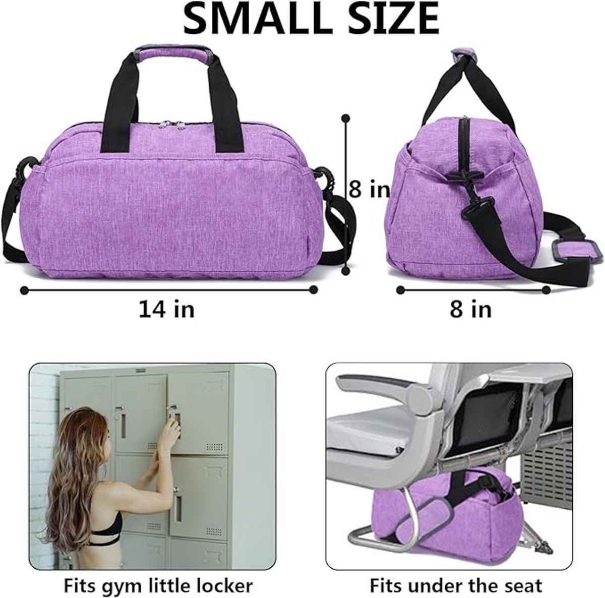 Kleine sporttas voor heren en dames, mini-reistas voor reizen en sport, lichtgewicht handbagagetas, 35,5 cm thumbnail 6