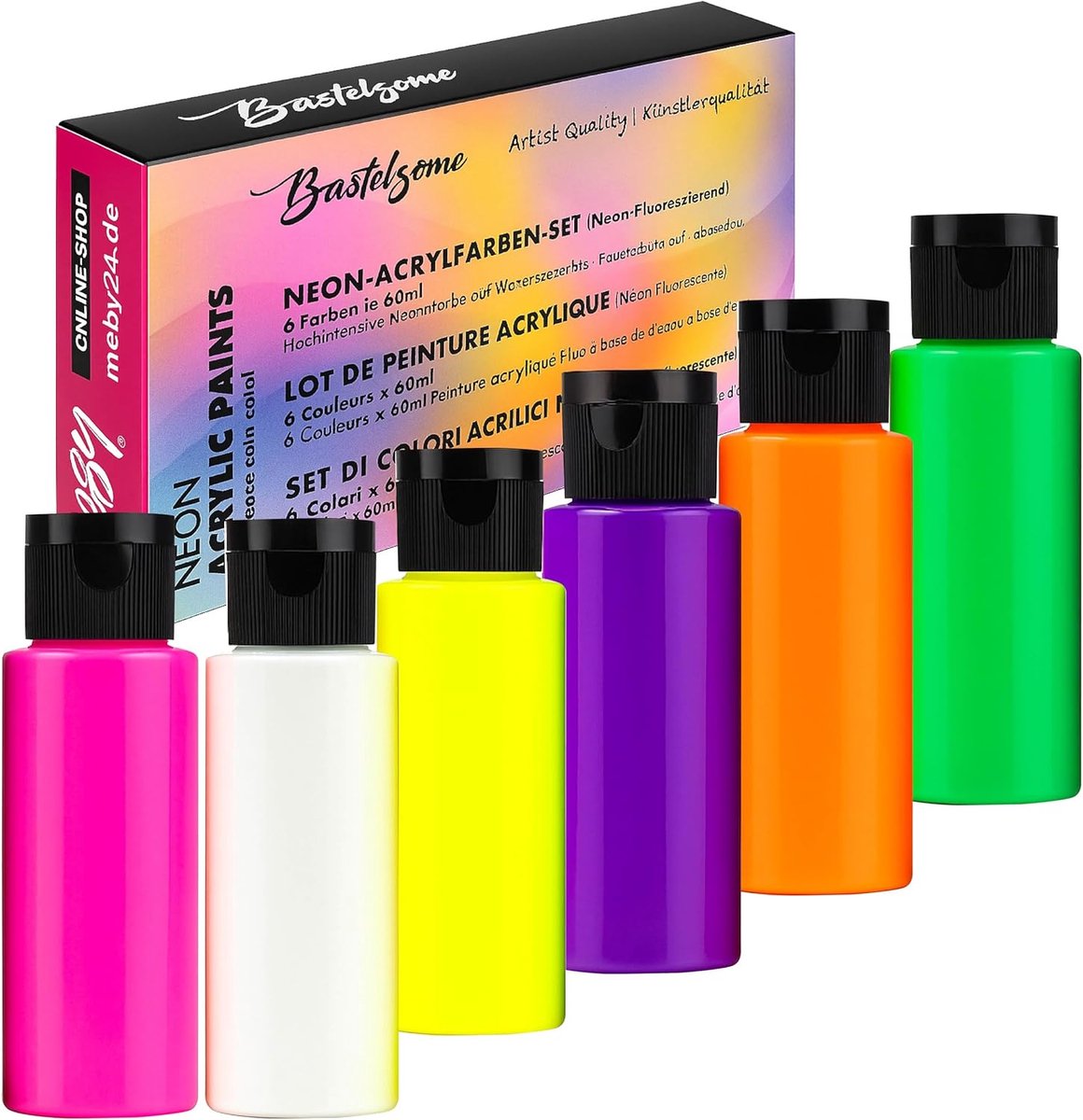 Südor Premium neon acrylverfset , sterk gepigmenteerde, lichtgevende en dekkende kleuren, schilderverf voor kinderen en volwassenen, ideaal voor canvas, hout, steen, papier en gieten (6 neonkleuren)