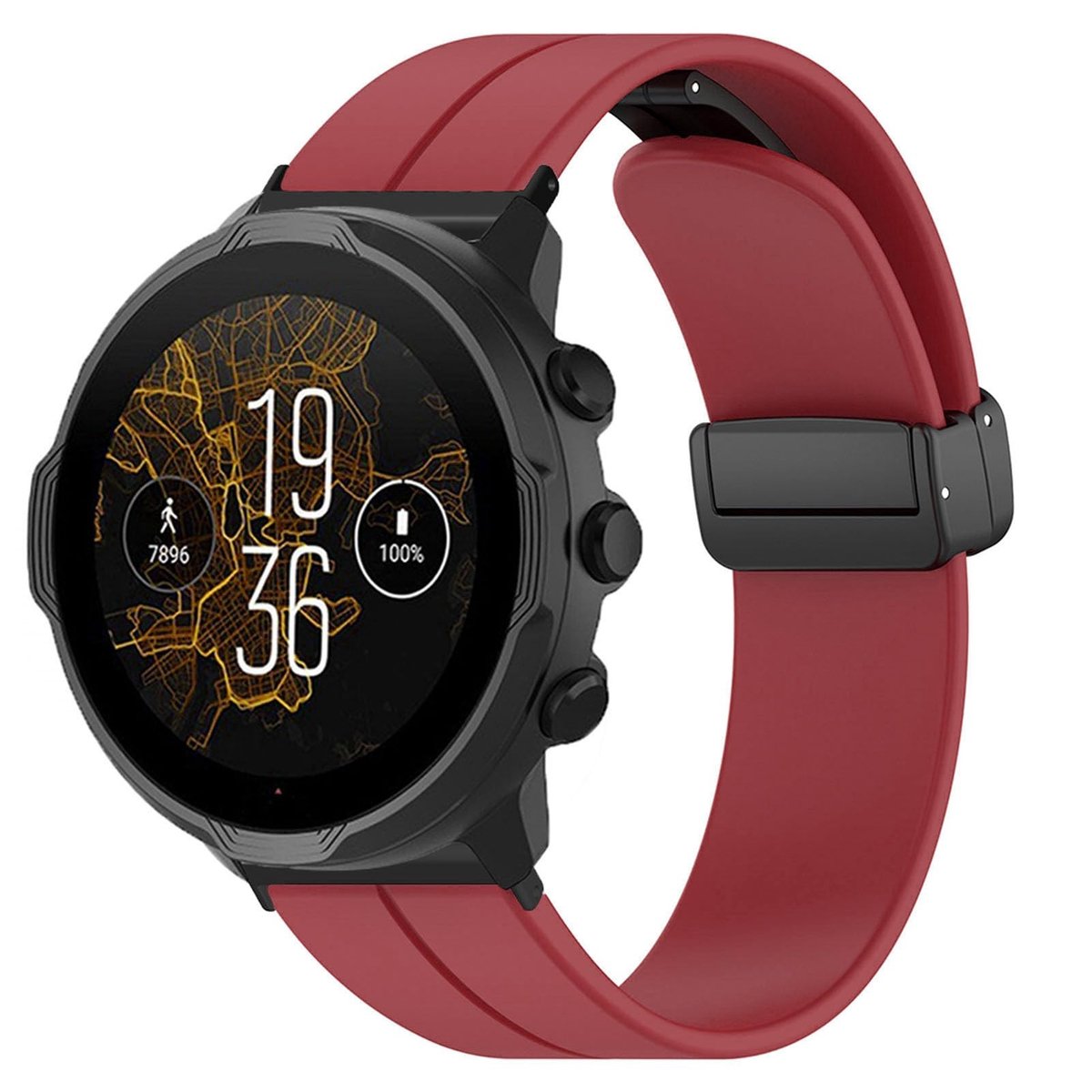 Allecto - Horlogeband Vervanging - Magneetsluiting - Suunto 7 9 D5i - Siliconen Sport Polsband - Snelle Release - Rood Wijn - Vervangende Polsband ...