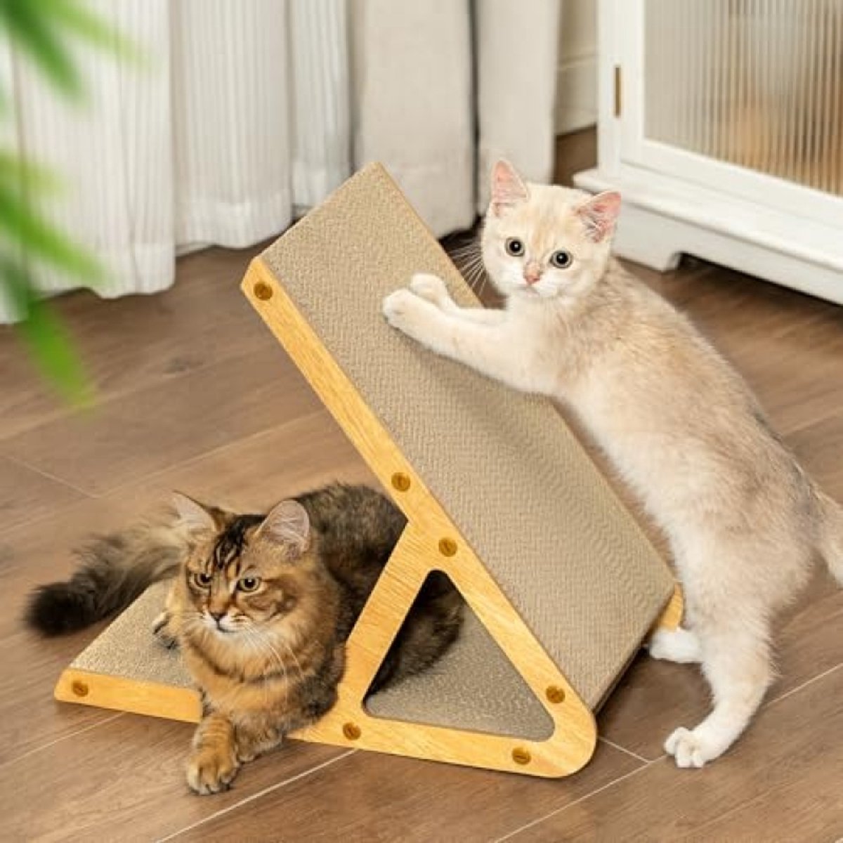 PromoHome A-Frame Krabmeubel voor Katten - Duurzaam Karton & Houten Constructie, Omkeerbaar Design
