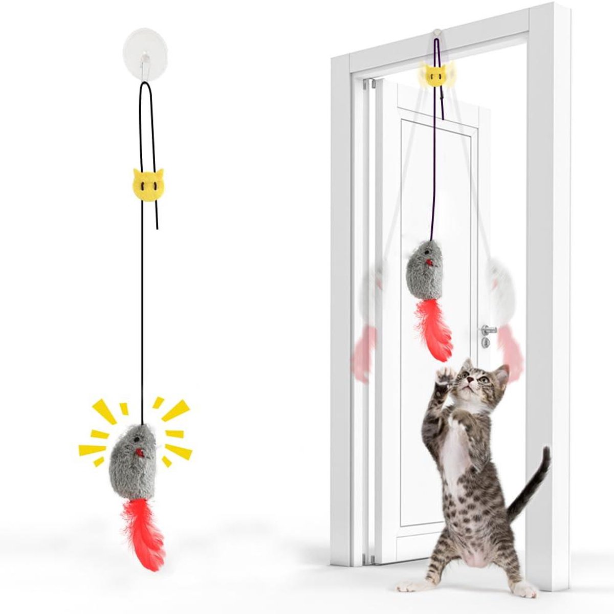TuseRxln Kattenspeeltje - Muisvormig - Hangend Elastisch met Piepklank - 1 Stuk - Bruin