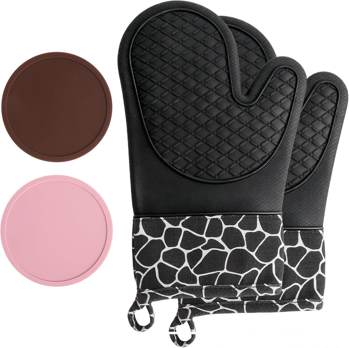 Siliconen Ovenhandschoenen Set van 2 + 2 Potholders – Hittebestendig tot 230°C, Non-slip grip, Veilig en stijlvol koken en bakken